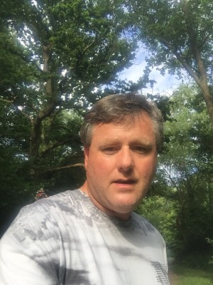 Prepared &quot;Selfie&quot;, 27th June 2015 17:45pm, Bookham Common. Red Admiral perched on right hand shoulder